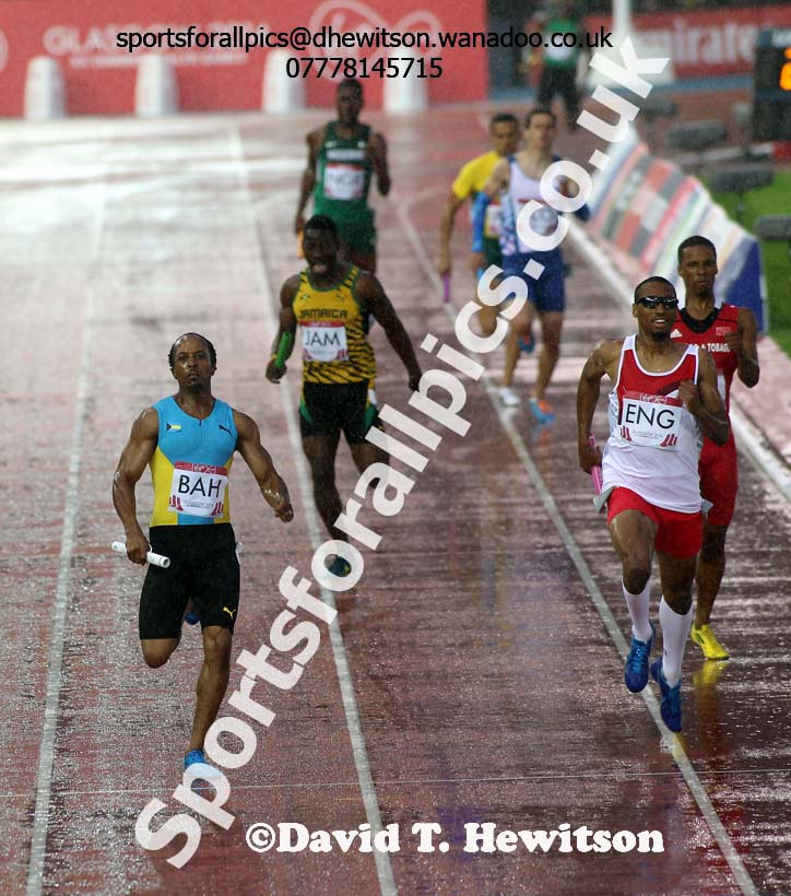 England outsprint the Bahamas to win the 4 x 400 metres at the Commonwealth Games, Glasgow. Photo: David T. Hewitson/Sports for All Pics